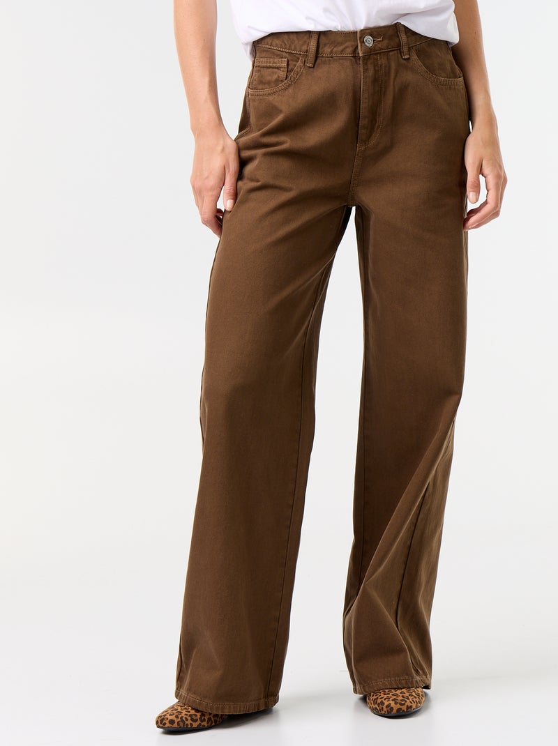 Wide leg-broek van twill met hoge taille Bruin - Kiabi
