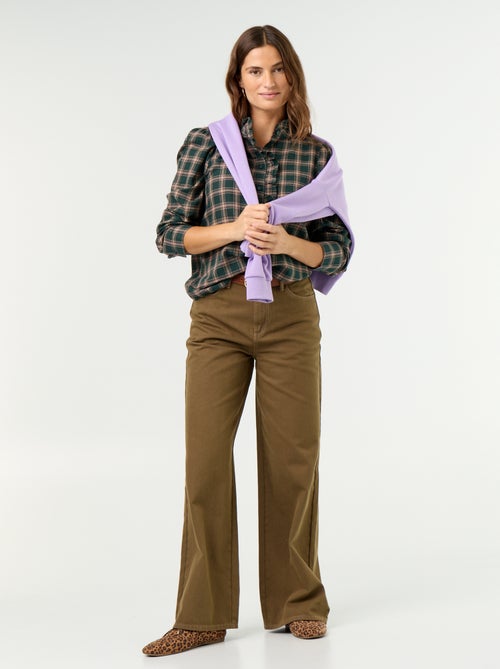 Wide leg-broek van twill met hoge taille - Kiabi Wide leg-broek van twill met hoge taille - Kiabi