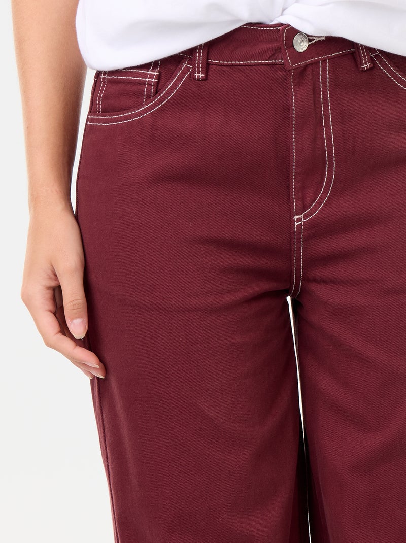 Wide leg-broek van twill met hoge taille Rood - Kiabi