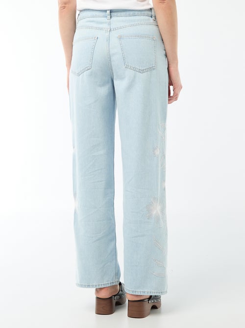 Wide leg denim broek met borduursels - Kiabi