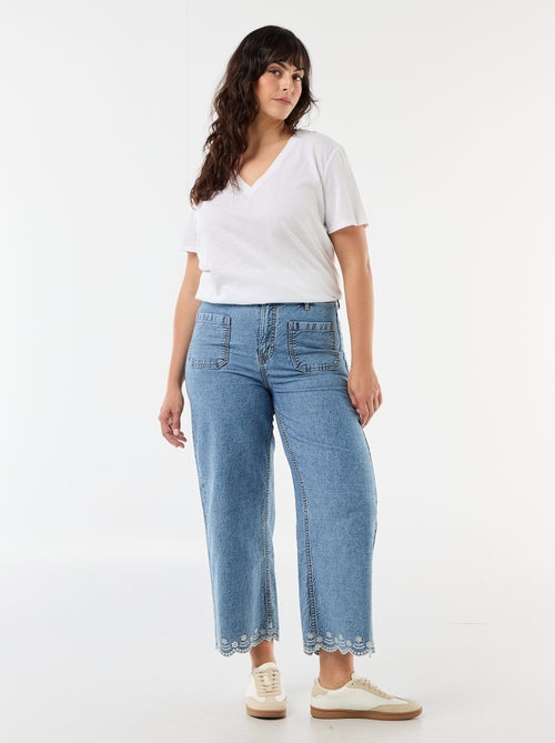 Wide leg high waist jeans met opgestikte zakken voor en achter - Kiabi