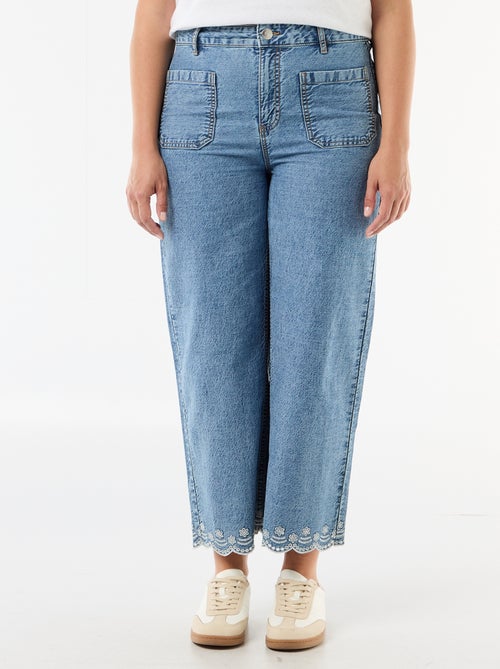 Wide leg high waist jeans met opgestikte zakken voor en achter - Kiabi