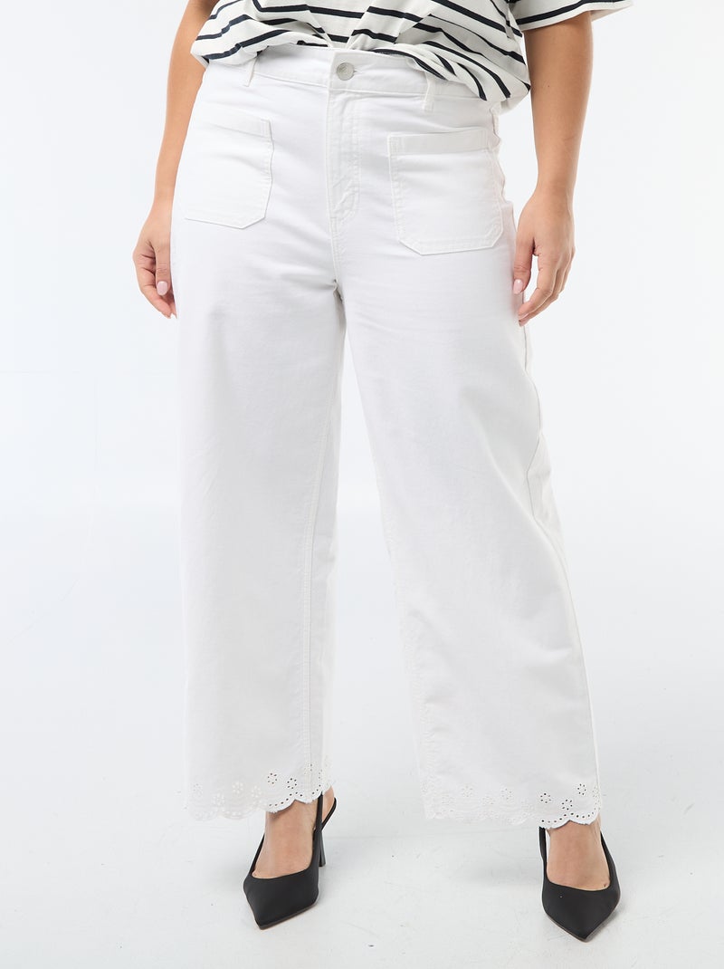 Wide leg high waist jeans met opgestikte zakken voor en achter Wit - Kiabi