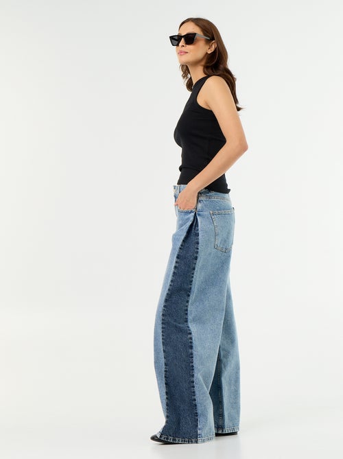 Wide leg jeans met contrasterende zijkanten - Kiabi Wide leg jeans met contrasterende zijkanten - Kiabi