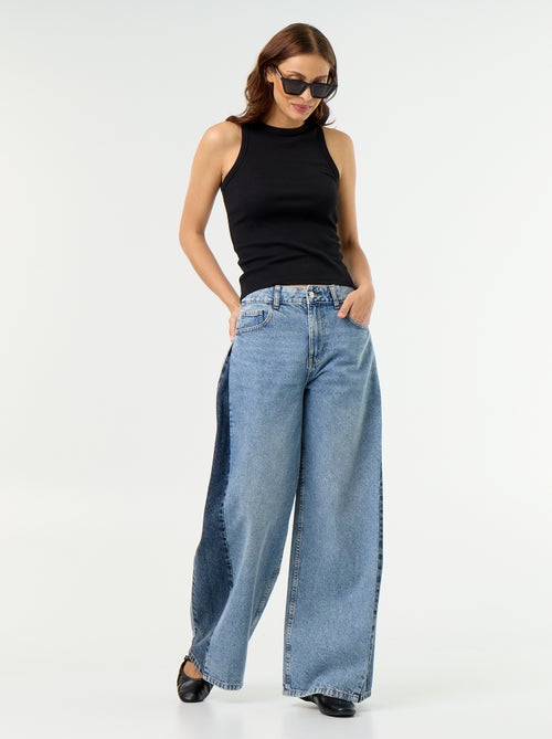 Wide leg jeans met contrasterende zijkanten - Kiabi Wide leg jeans met contrasterende zijkanten - Kiabi