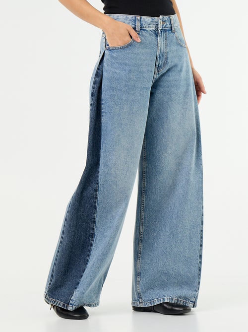 Wide leg jeans met contrasterende zijkanten - Kiabi Wide leg jeans met contrasterende zijkanten - Kiabi
