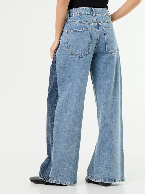 Wide leg jeans met contrasterende zijkanten - Kiabi Wide leg jeans met contrasterende zijkanten - Kiabi