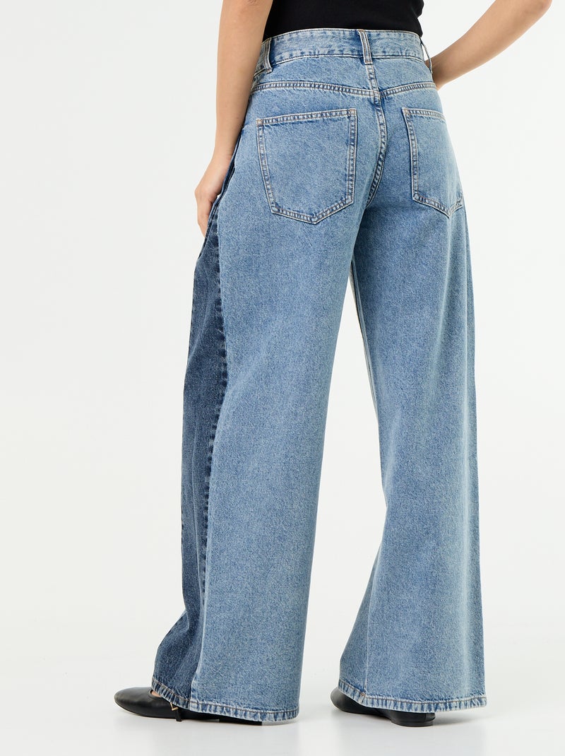 Wide leg jeans met contrasterende zijkanten Blauw - Kiabi