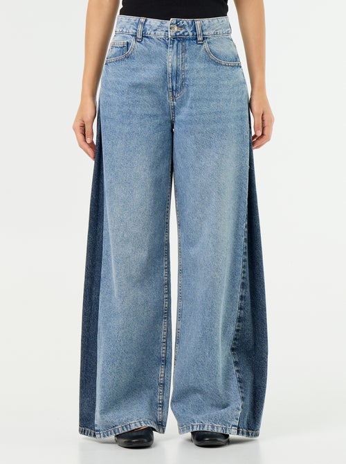 Wide leg jeans met contrasterende zijkanten - Kiabi Wide leg jeans met contrasterende zijkanten - Kiabi