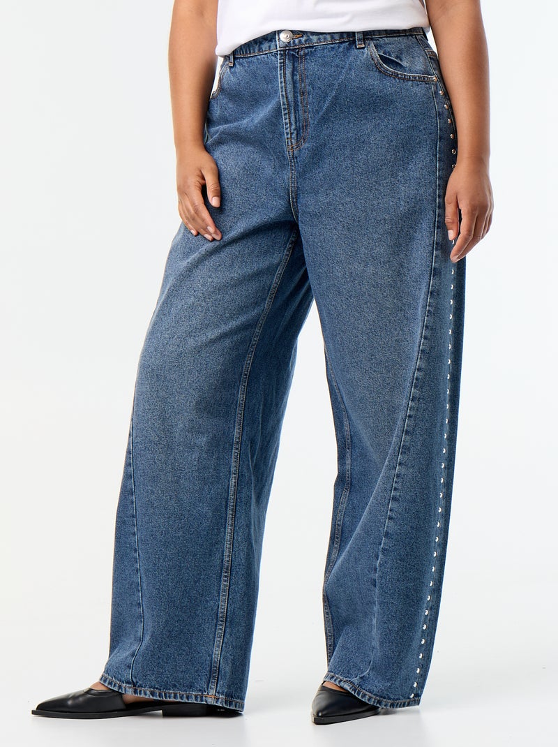 Wide leg jeans met fantasie uitsnijdingen en studs Blauw - Kiabi