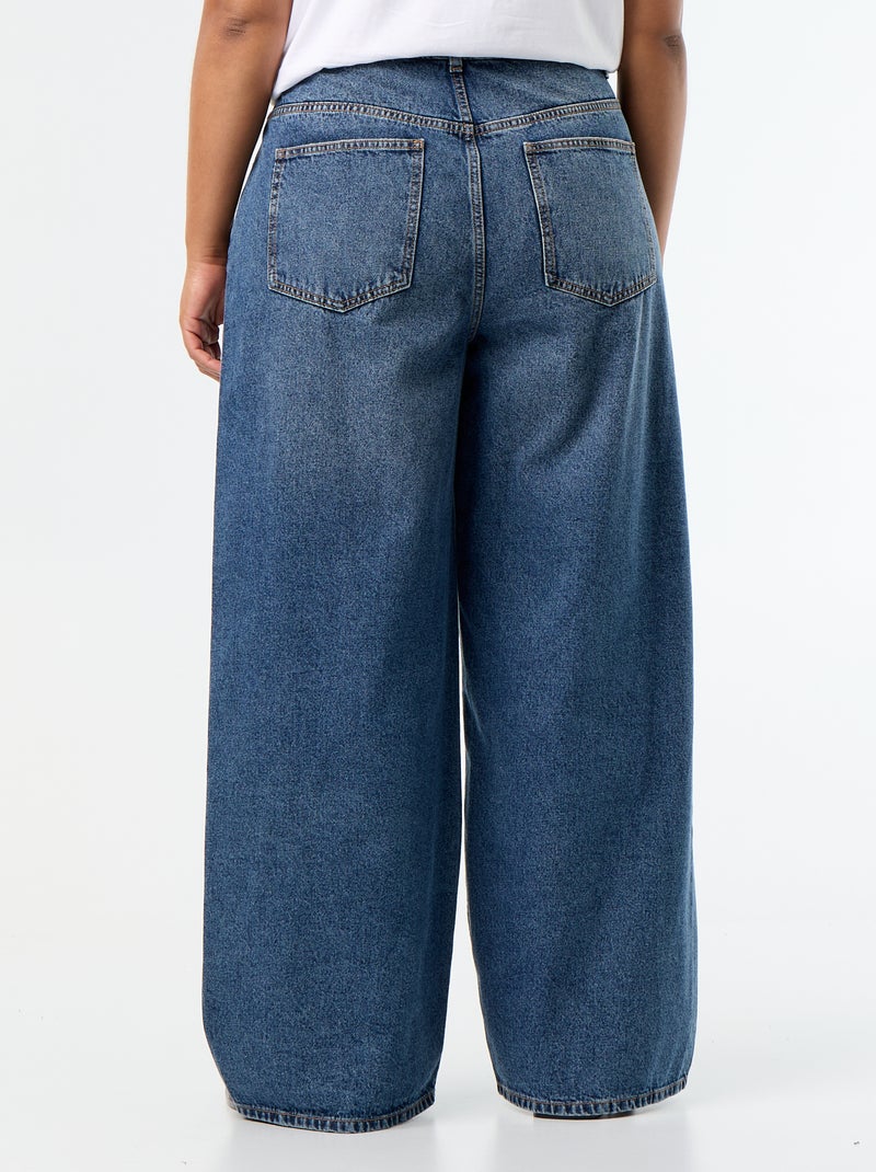 Wide leg jeans met fantasie uitsnijdingen en studs Blauw - Kiabi
