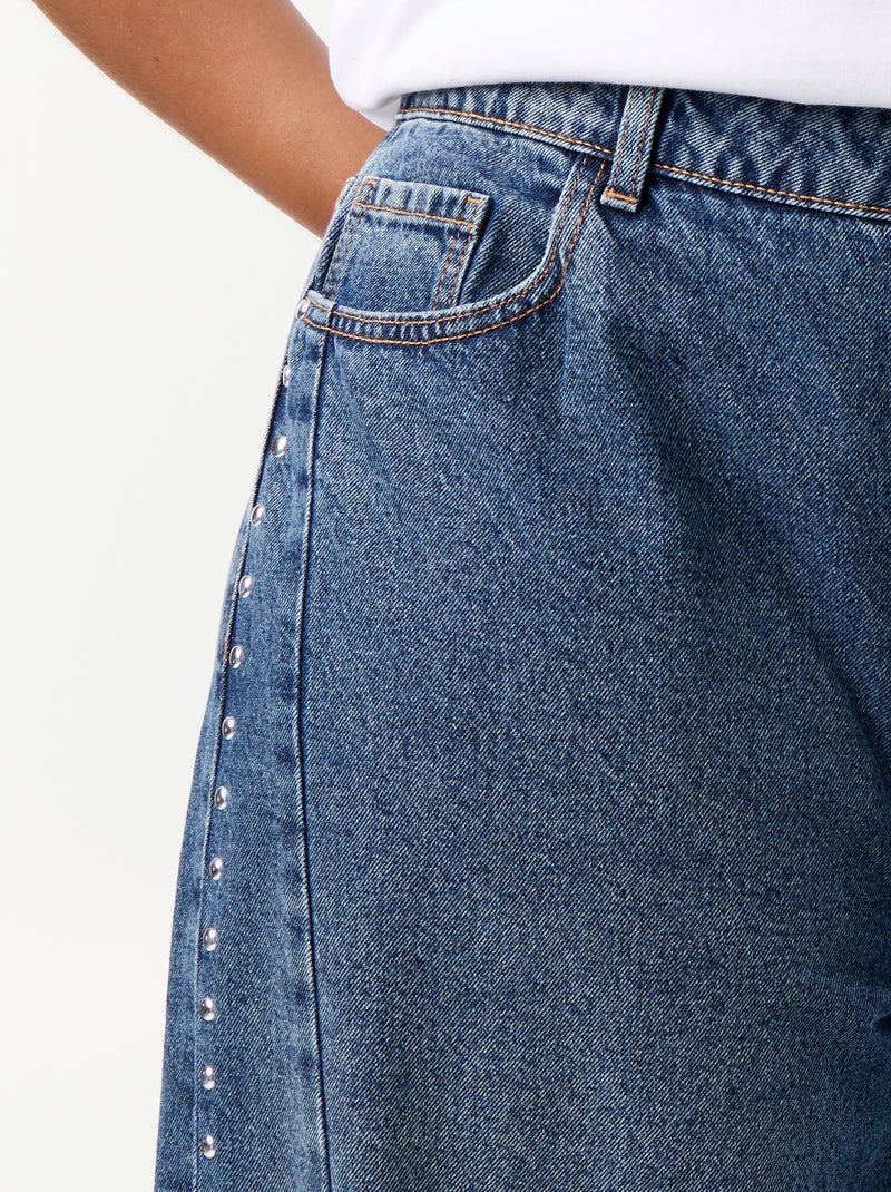 Wide leg jeans met fantasie uitsnijdingen en studs Blauw - Kiabi