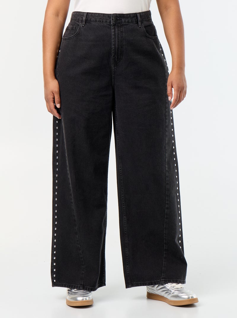 Wide leg jeans met fantasie uitsnijdingen en studs Zwart - Kiabi