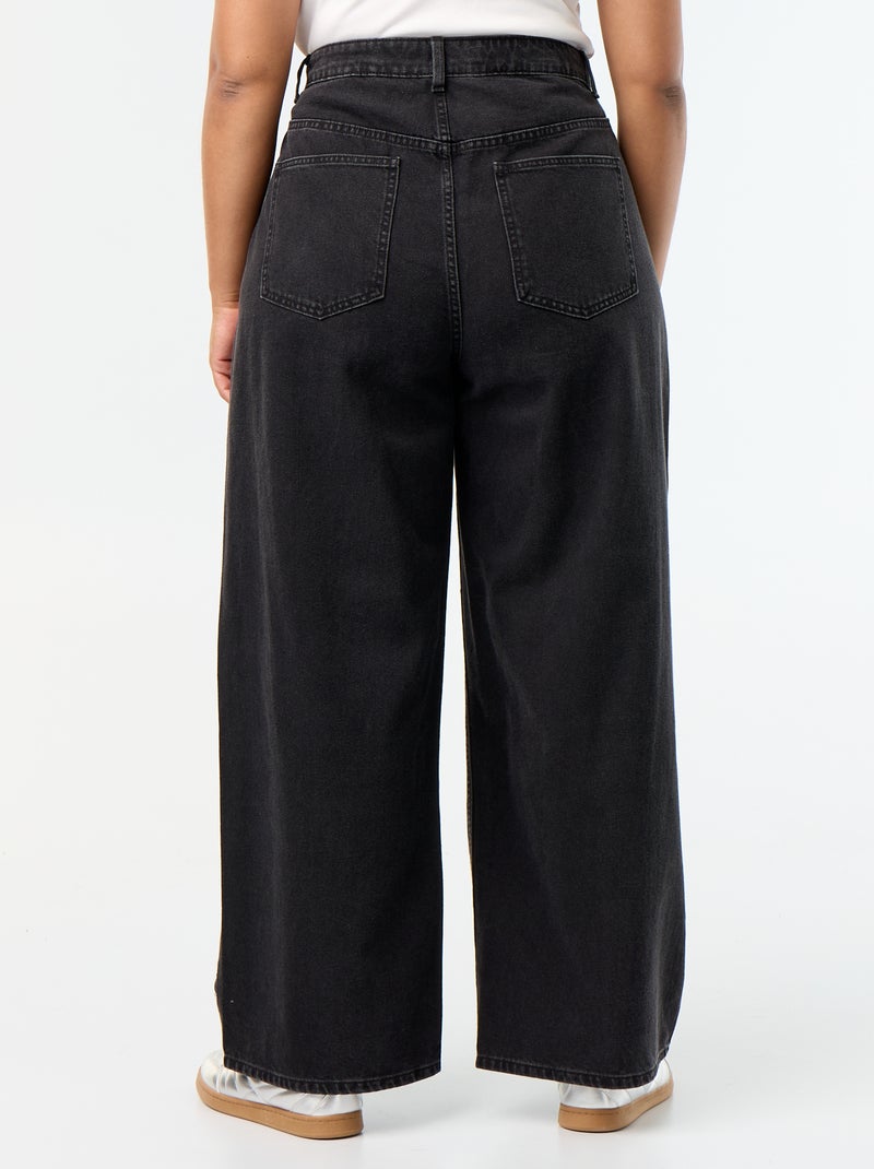 Wide leg jeans met fantasie uitsnijdingen en studs Zwart - Kiabi