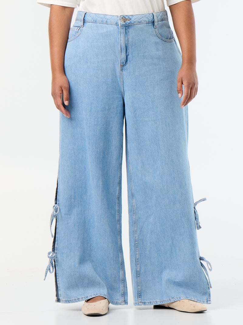 Wide leg jeans met fantasieknopen aan de zijkanten Blauw - Kiabi