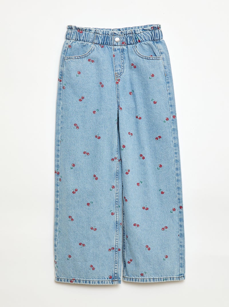 Wide leg jeans met fantasieprint Blauw - Kiabi