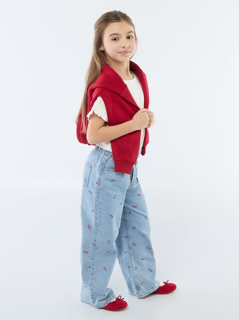 Wide leg jeans met fantasieprint Blauw - Kiabi