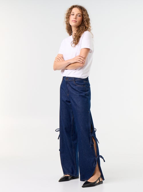 Wide leg-jeans met fantasievolle strikken aan de zoom - Kiabi