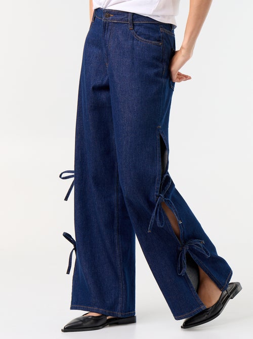 Wide leg-jeans met fantasievolle strikken aan de zoom - Kiabi