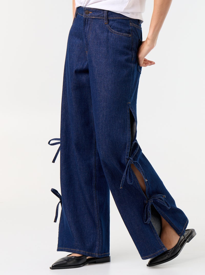 Wide leg-jeans met fantasievolle strikken aan de zoom Blauw - Kiabi
