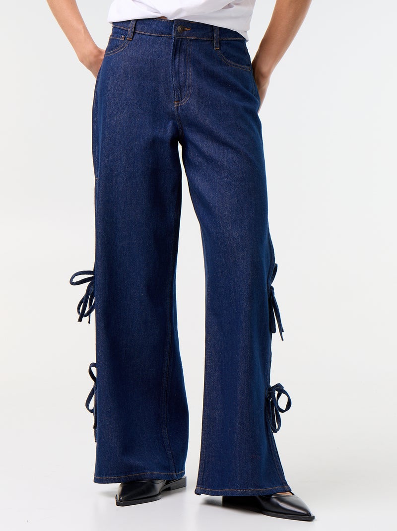 Wide leg-jeans met fantasievolle strikken aan de zoom Blauw - Kiabi
