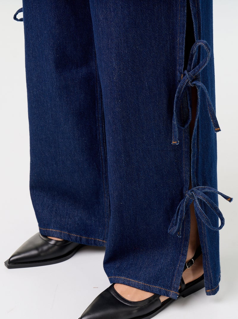 Wide leg-jeans met fantasievolle strikken aan de zoom Blauw - Kiabi