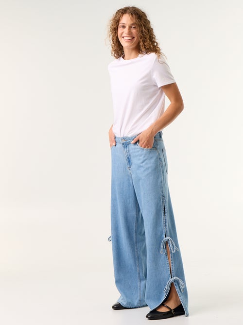 Wide leg-jeans met fantasievolle strikken aan de zoom - Kiabi