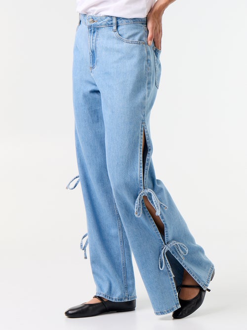 Wide leg-jeans met fantasievolle strikken aan de zoom - Kiabi