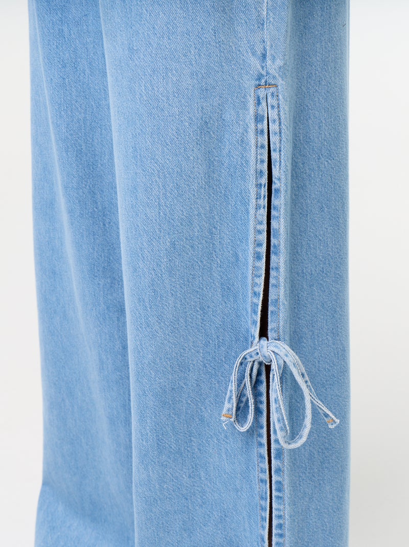 Wide leg-jeans met fantasievolle strikken aan de zoom Blauw - Kiabi