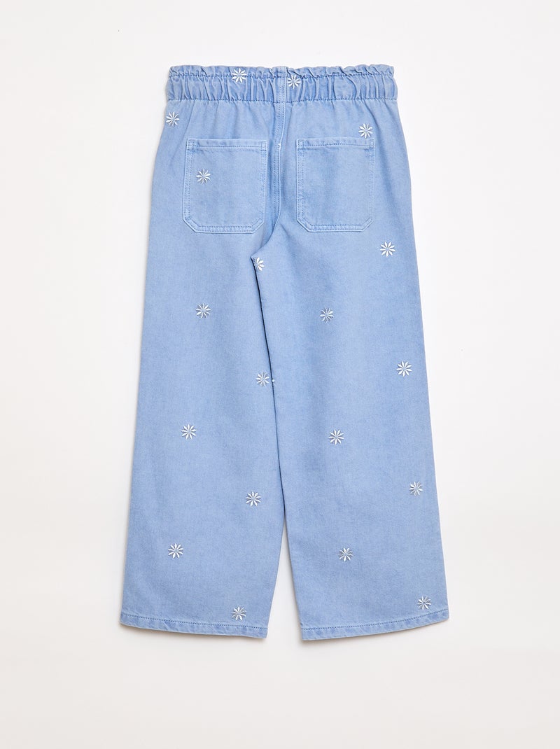 Wide leg jeans met geborduurd motief Blauw - Kiabi