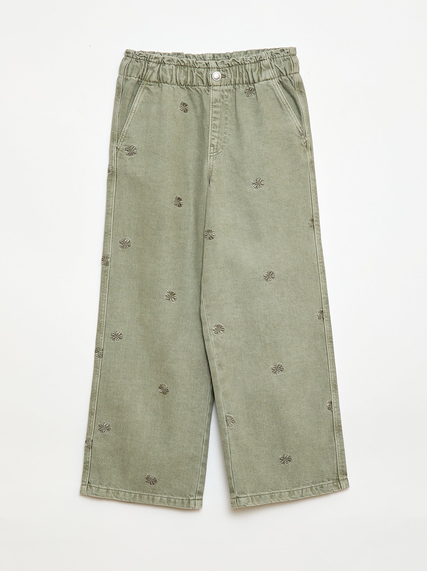 Wide leg jeans met geborduurd motief