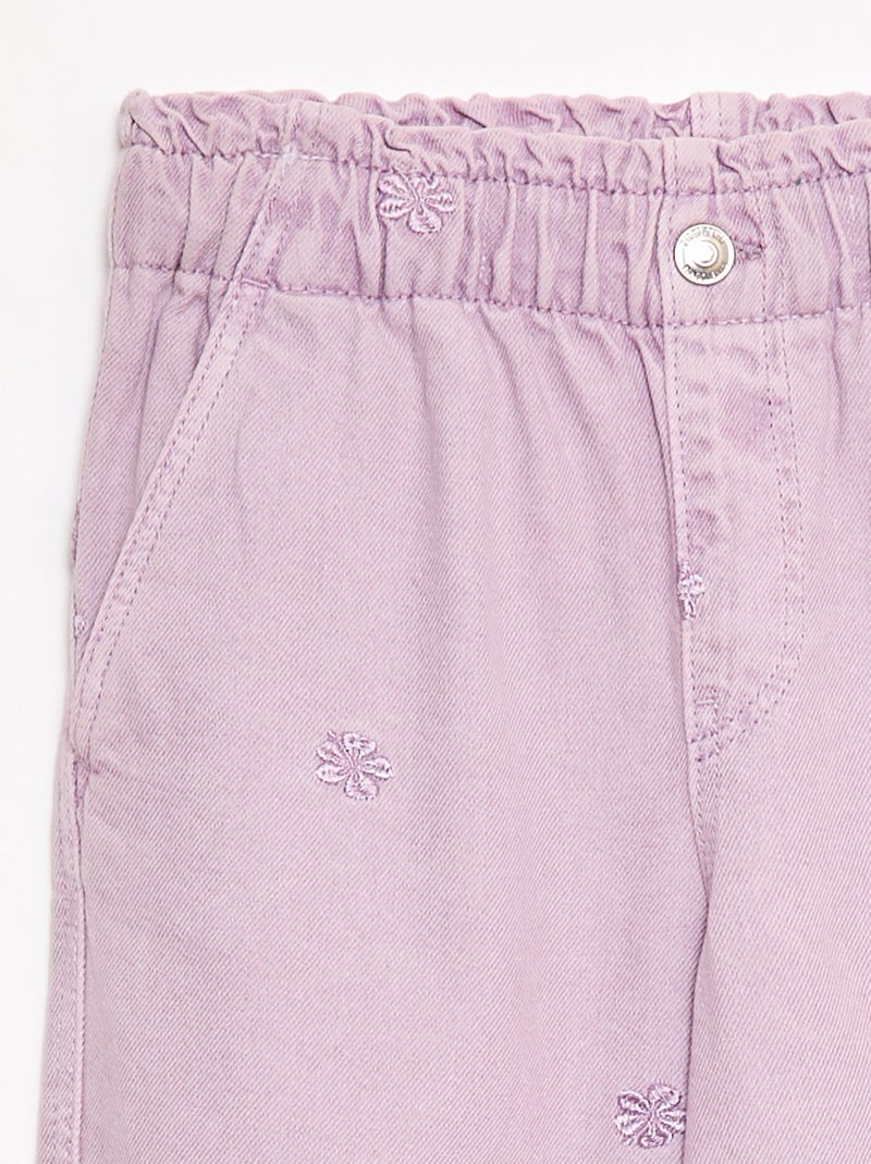 Wide leg jeans met geborduurd motief Paars - Kiabi