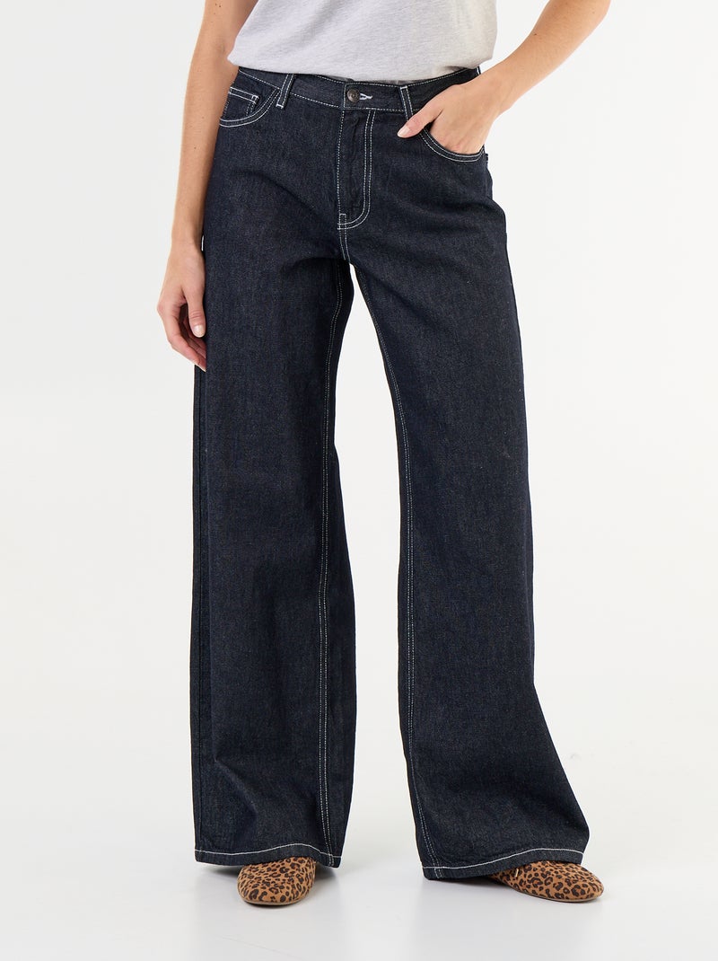 Wide leg jeans met geborduurde sterren op de achterzakken Blauw - Kiabi