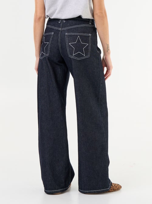 Wide leg jeans met geborduurde sterren op de achterzakken - Kiabi