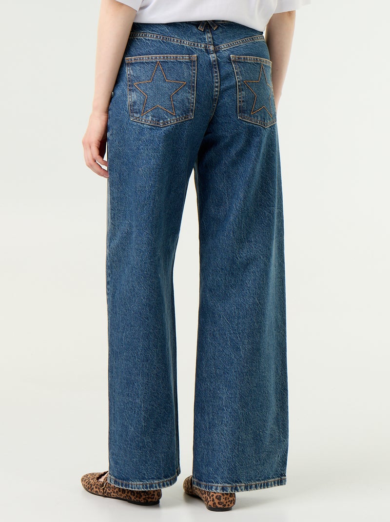 Wide leg jeans met geborduurde sterren op de achterzakken Blauw - Kiabi