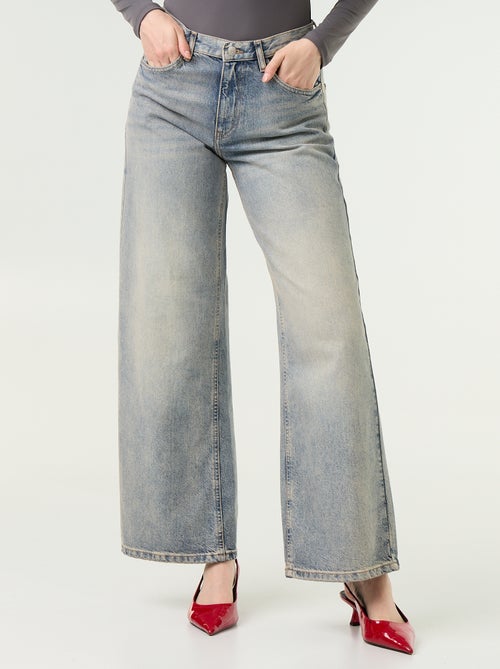 Wide leg jeans met geborduurde sterren op de achterzakken - Kiabi