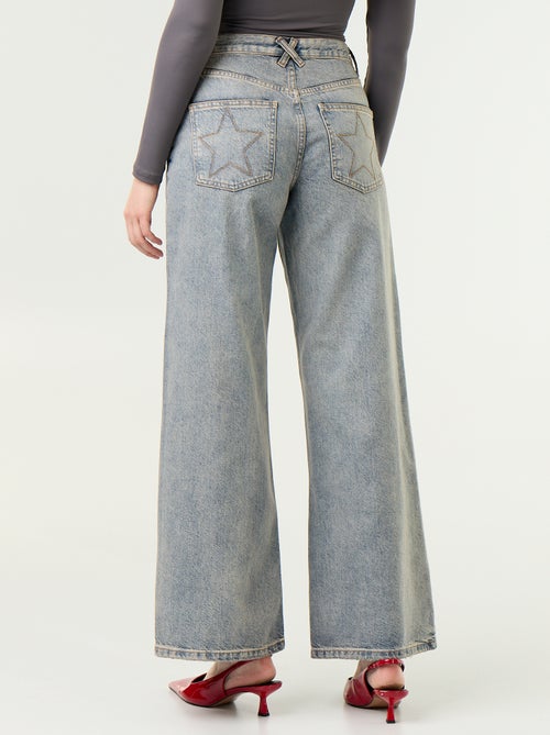 Wide leg jeans met geborduurde sterren op de achterzakken - Kiabi