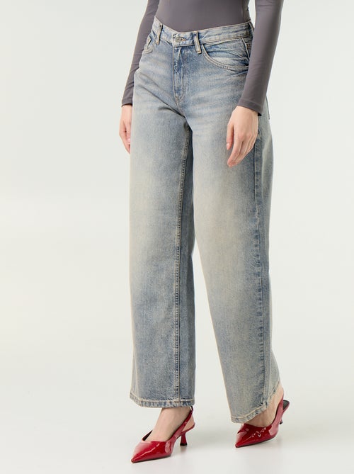 Wide leg jeans met geborduurde sterren op de achterzakken - Kiabi