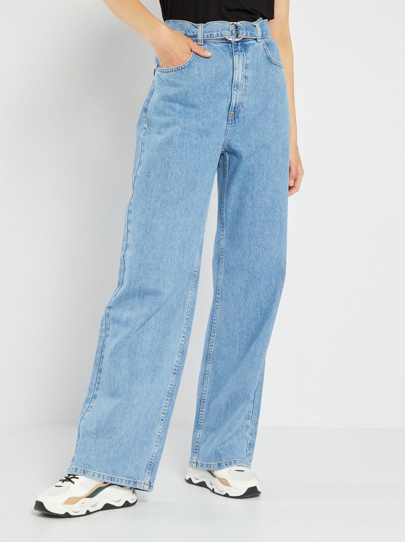 Wide leg jeans met hoge taille en ceintuur BLAUW - Kiabi