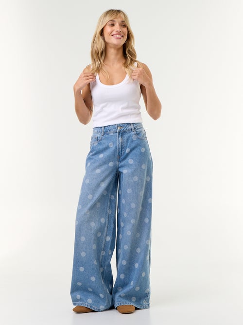 Wide leg-jeans met hoge taille en stippen - Kiabi