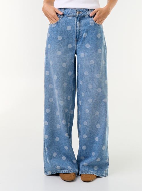 Wide leg-jeans met hoge taille en stippen - Kiabi