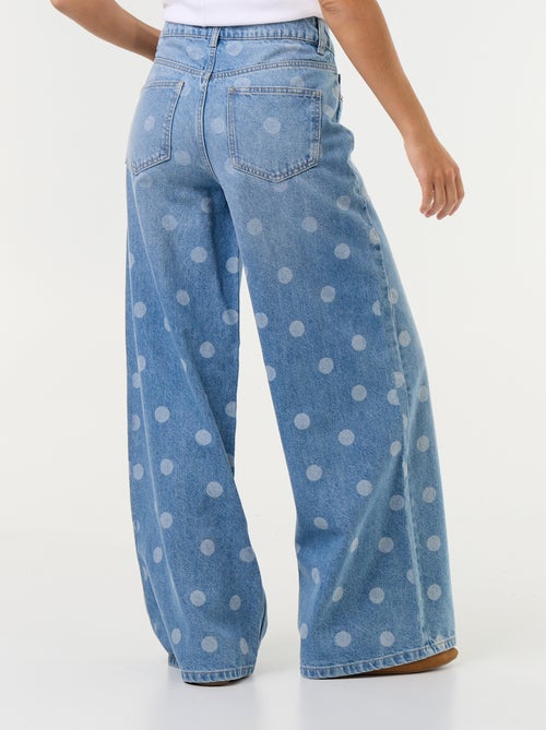 Wide leg-jeans met hoge taille en stippen - Kiabi