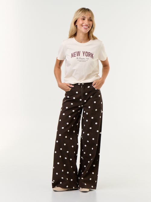 Wide leg-jeans met hoge taille en stippen - Kiabi