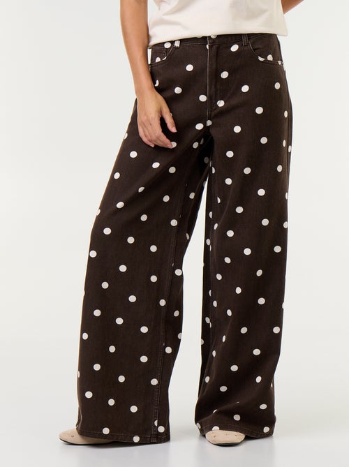 Wide leg-jeans met hoge taille en stippen - Kiabi