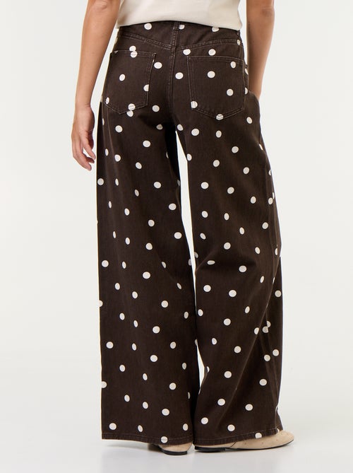 Wide leg-jeans met hoge taille en stippen - Kiabi