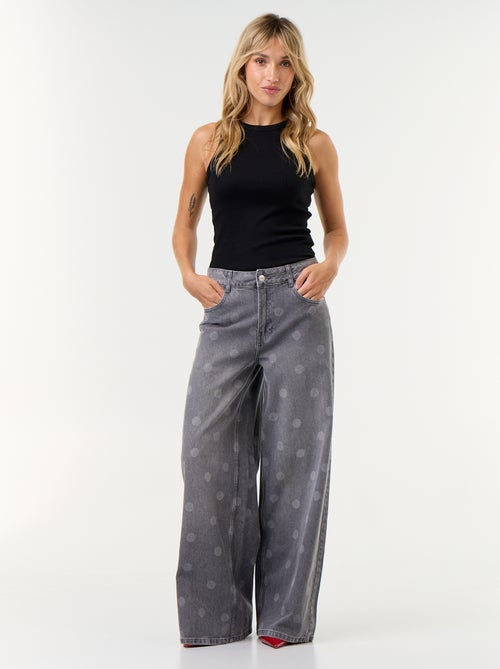 Wide leg-jeans met hoge taille en stippen - Kiabi