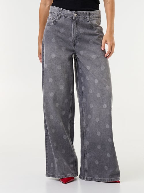Wide leg-jeans met hoge taille en stippen - Kiabi