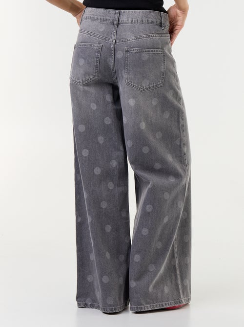 Wide leg-jeans met hoge taille en stippen - Kiabi