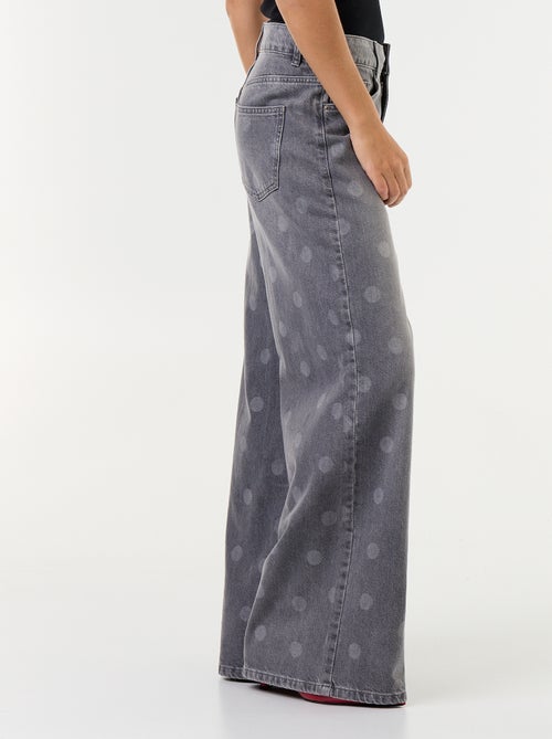 Wide leg-jeans met hoge taille en stippen - Kiabi