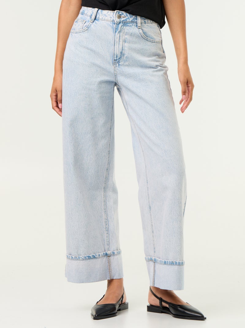 Wide leg jeans met omslag onderaan Blauw - Kiabi
